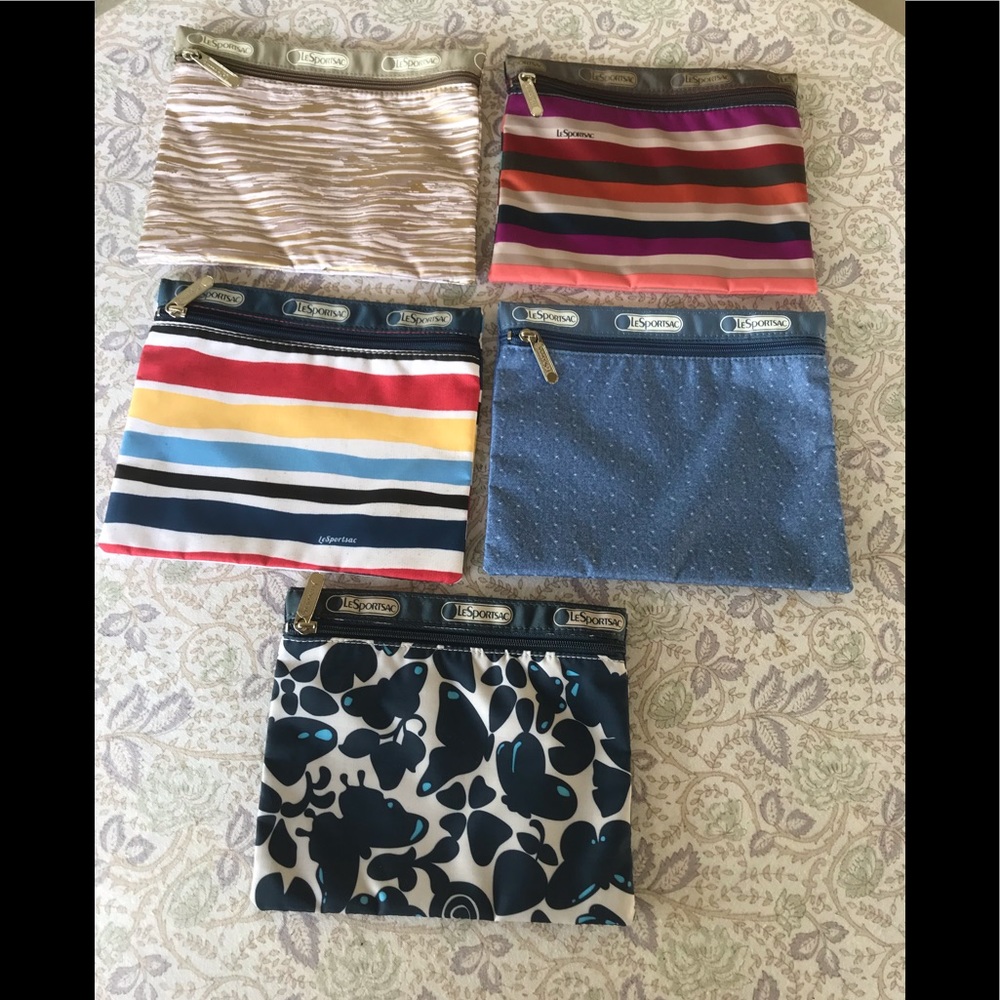 LeSportsac Lot 5 Zip Cosmetic Accessory Pouches